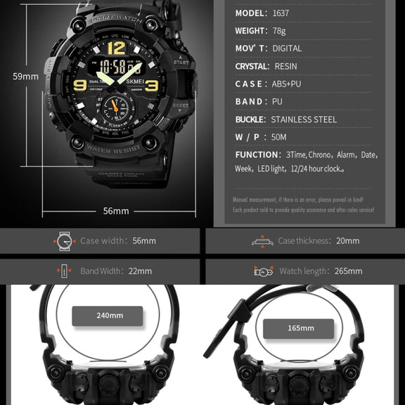 SKMEI 1637 Sports Digital Display Outdoor Shockproof Plastic Large Dial Men Watch, Color: Blue Camouflage