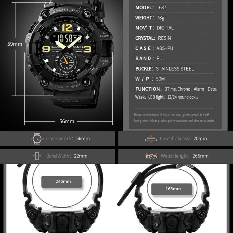 SKMEI 1637 Sports Digital Display Outdoor Shockproof Plastic Large Dial Men Watch, Color: Gray Black - free shipping - PMC TechLife - Order now!