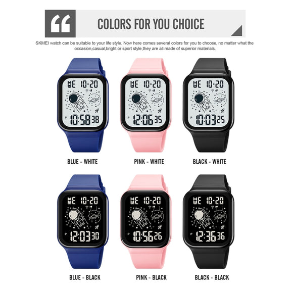 SKMEI 1863 Multifunctional Astronaut Student Digital Sports Square Watch(Black White Machine)