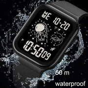 SKMEI 1863 Multifunctional Astronaut Student Digital Sports Square Watch(Black White Machine)