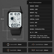 SKMEI 1863 Multifunctional Astronaut Student Digital Sports Square Watch(Black Black Machine)