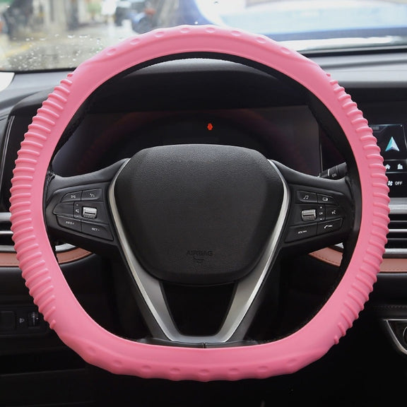 Silicone Non-slip Wear-resistant Concave Point Car Steering Wheel Cover, Size: 34-38cm(Light Pink)