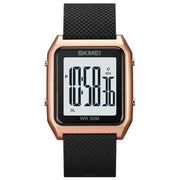SKMEI 1866 Square Large Screen Men Steel Belt Multi-function Night Light Alarm Clock Watch(Rose Gold White Machine)