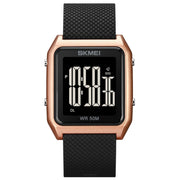 SKMEI 1866 Square Large Screen Men Steel Belt Multi-function Night Light Alarm Clock Watch(Rose Gold Black Machine)