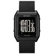 SKMEI 1866 Square Large Screen Men Steel Belt Multi-function Night Light Alarm Clock Watch(Black Black Machine)