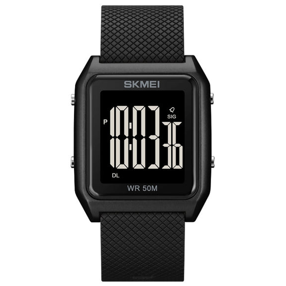 SKMEI 1866 Square Large Screen Men Steel Belt Multi-function Night Light Alarm Clock Watch(Black Black Machine)