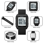 SKMEI 1866 Square Large Screen Men Steel Belt Multi-function Night Light Alarm Clock Watch(Blue White Machine)