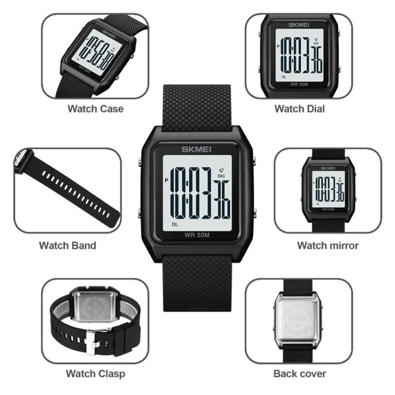 SKMEI 1866 Square Large Screen Men Steel Belt Multi-function Night Light Alarm Clock Watch(Rose Gold Black Machine)