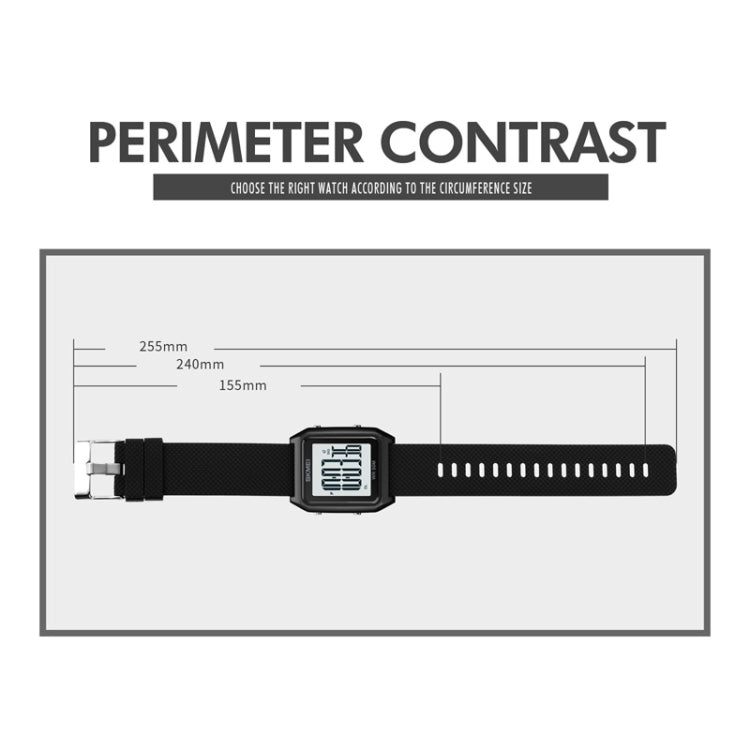 SKMEI 1866 Square Large Screen Men Steel Belt Multi-function Night Light Alarm Clock Watch(Blue White Machine)