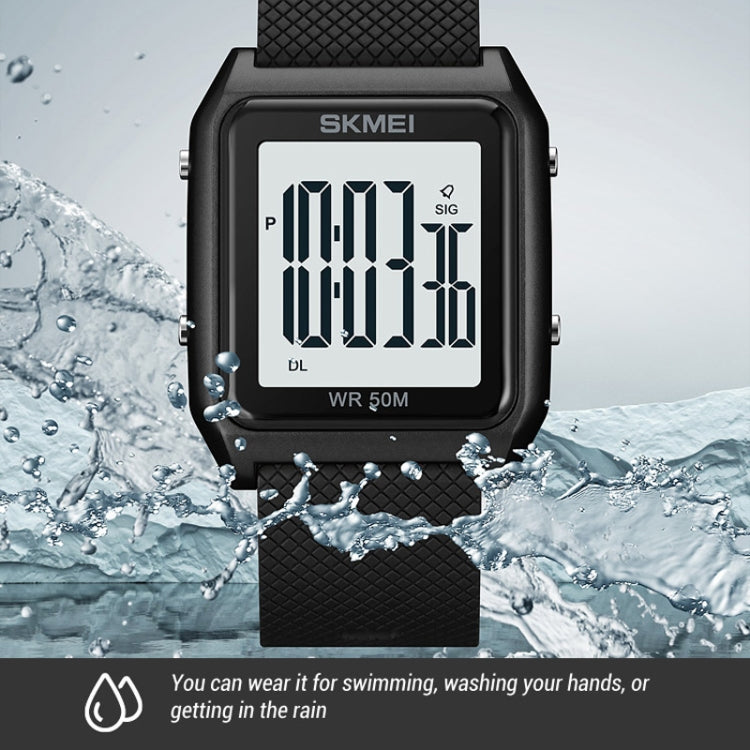 SKMEI 1866 Square Large Screen Men Steel Belt Multi-function Night Light Alarm Clock Watch(Black White Machine) - free shipping - PMC TechLife - Order now!