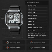 SKMEI 1998 Transparent Shell Ice Sensor Outdoor Sports Water-resistant Multi-function Watch(Black)