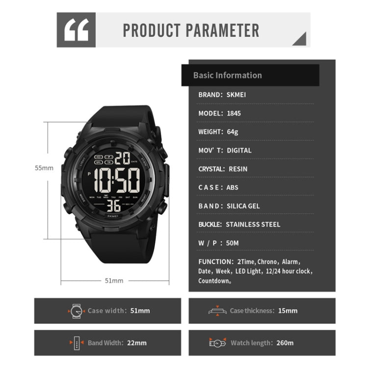 SKMEI 1845 Outdoor Waterproof Large Dial Multifunctional Sports Men Watch(Army Green) - free shipping - PMC TechLife - Order now!
