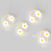 Children Room Bedside Warm Sunflower Chandelier, Color: Round Green White Light