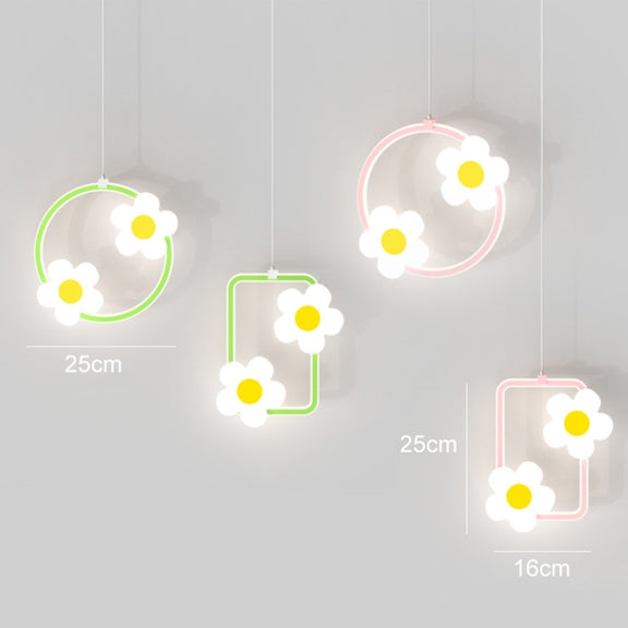 Children Room Bedside Warm Sunflower Chandelier, Color: Round Green White Light