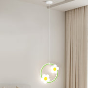 Children Room Bedside Warm Sunflower Chandelier, Color: Round Green White Light