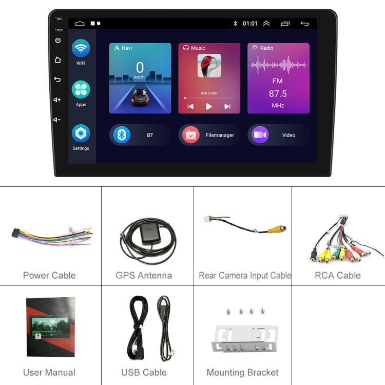 A3012 9 Inch Android Navigation CarPlay 1+32G Dual-Spindle Universal Central Control Screen Car Navigator Reversing Video Player(Standard)