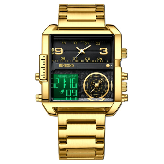 BINBOND B3332 Square Multifunctional Sports Quartz Waterproof Watch(Full-gold-Black) - free shipping - PMC Jewellery - Order now!