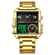 BINBOND B3332 Square Multifunctional Sports Quartz Water-resistant Watch(Full-gold-Black)