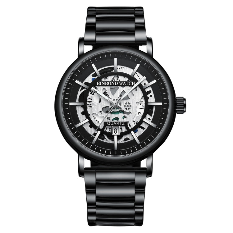 BINBOND B7872 Multifunctional Hollow Luminous Waterproof Quartz Watch, Color: Black Steel-Black-White - free shipping - PMC TechLife - Order now!