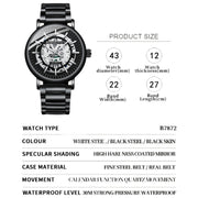 BINBOND B7872 Multifunctional Hollow Luminous Water-resistant Quartz Watch, Color: Black Leather-Black-Black