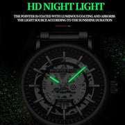 BINBOND B7872 Multifunctional Hollow Luminous Water-resistant Quartz Watch, Color: Black Leather-Black-Black