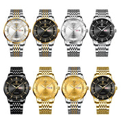 BINBOND B2077 30M Water-resistant Quartz Luminous Watch Butterfly Buckle Men's Steel Belt Watch(Black Steel-Black)
