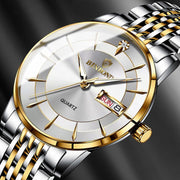BINBOND B2077 30M Water-resistant Quartz Luminous Watch Butterfly Buckle Men's Steel Belt Watch(Black Steel-Black)