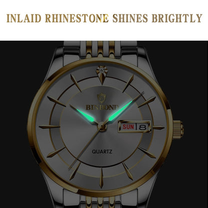 BINBOND B2077 30M Waterproof Quartz Luminous Watch Butterfly Buckle Men's Steel Belt Watch(Black Steel-Black) - free shipping - PMC Jewellery - Order now!