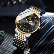 BINBOND B2077 30M Water-resistant Quartz Luminous Watch Butterfly Buckle Men's Steel Belt Watch(Black Steel-Black)