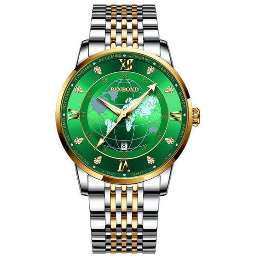 BINBOND B1117 30M Waterproof Earth Dial Butterfly Buckle Luminous Quartz Watch(Inter-gold-Green) - free shipping - PMC Jewellery - Order now!