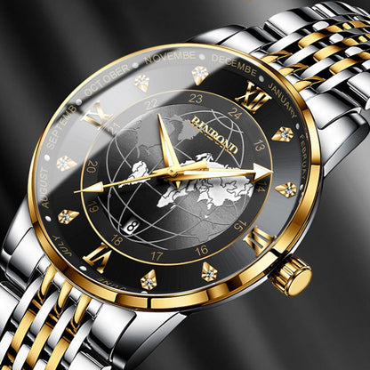 BINBOND B1117 30M Waterproof Earth Dial Butterfly Buckle Luminous Quartz Watch(Inter-gold-Black) - free shipping - PMC Jewellery - Order now!
