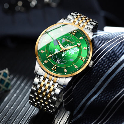 BINBOND B1117 30M Waterproof Earth Dial Butterfly Buckle Luminous Quartz Watch(Inter-gold-Black) - free shipping - PMC Jewellery - Order now!
