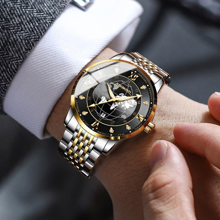 BINBOND B1117 30M Waterproof Earth Dial Butterfly Buckle Luminous Quartz Watch(Inter-gold-Black) - free shipping - PMC Jewellery - Order now!