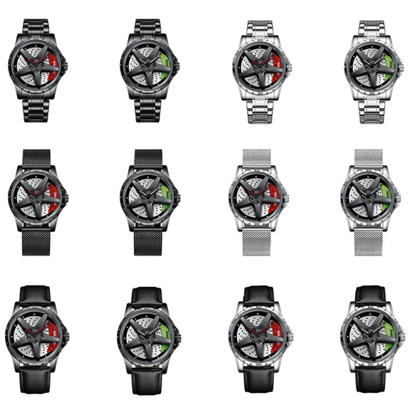 BINBOND D002 Car Hub Dial Multifunctional Water-resistant and Wear-resistant Men's Watch(Black Steel-Red)