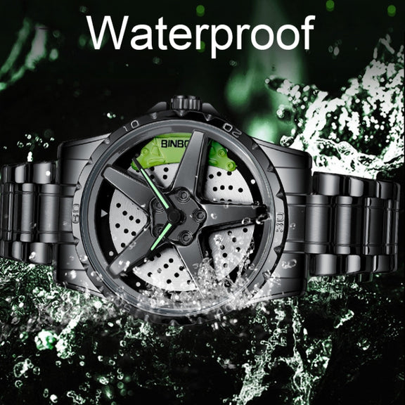 BINBOND D002 Car Hub Dial Multifunctional Water-resistant and Wear-resistant Men's Watch(Black Steel-Red)