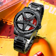 BINBOND D002 Car Hub Dial Multifunctional Water-resistant and Wear-resistant Men's Watch(Black Steel-Red)