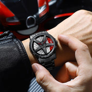 BINBOND D002 Car Hub Dial Multifunctional Water-resistant and Wear-resistant Men's Watch(Black Steel-Red)