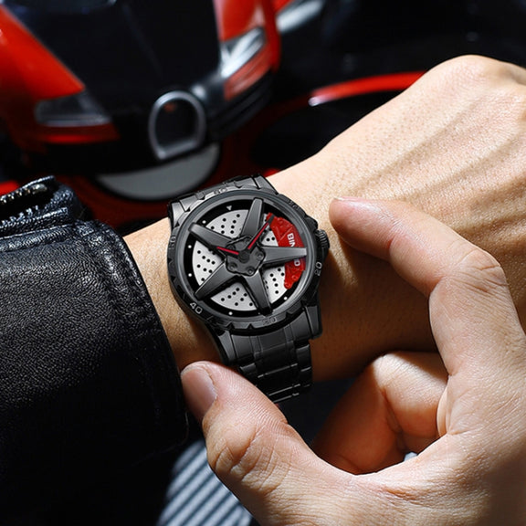 BINBOND D002 Car Hub Dial Multifunctional Water-resistant and Wear-resistant Men's Watch(Black Steel-Red)