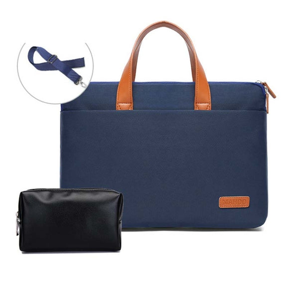 For MacBook 13.3-14 Inches MAHOO 10188 Ultra-Thin Hand Computer Bag Messenger Laptop Bag, Color: Dark Blue+Black PU Power Bag