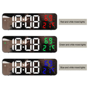 671  Mirror Screen Digital LED Alarm Clock USB Plug-in/Battery Dual-use With Temperature/Humidity Display(Black Shell White Red)