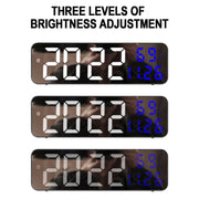671  Mirror Screen Digital LED Alarm Clock USB Plug-in/Battery Dual-use With Temperature/Humidity Display(Black Shell White Red)
