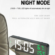 671  Mirror Screen Digital LED Alarm Clock USB Plug-in/Battery Dual-use With Temperature/Humidity Display(Black Shell White Red)