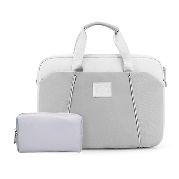13.3-14 inch Computer Handheld Messenger Bag For Apple MacBook / Huawei / Xiaomi / Basne(Ladder hand gray+gray PU power package)