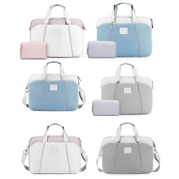 13.3-14 inch Computer Handheld Messenger Bag For Apple MacBook / Huawei / Xiaomi / Basne(Ladder hand gray+gray PU power package)