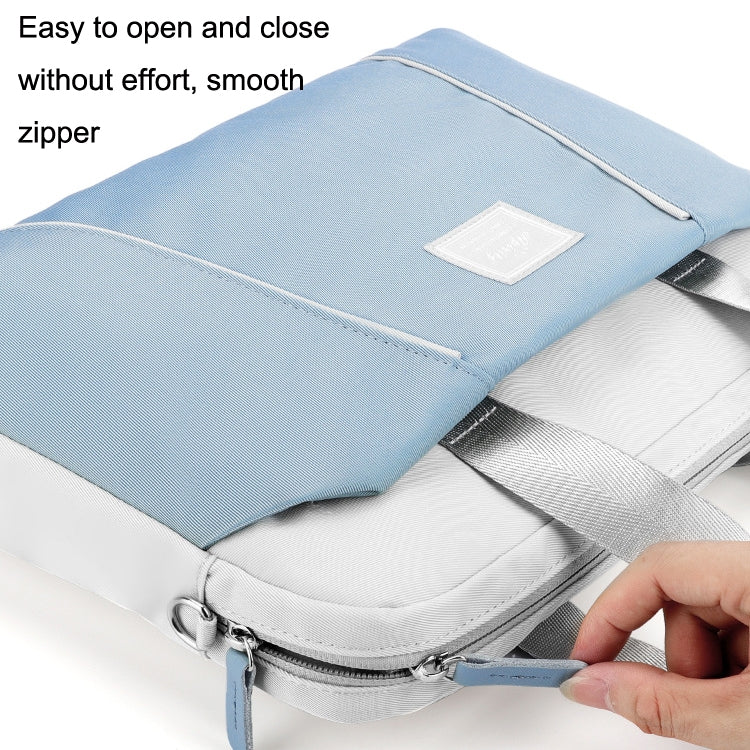 13.3-14 inch Computer Handheld Messenger Bag For Apple MacBook / Huawei / Xiaomi / Basne(Ladder tape light blue+gray PU power package)