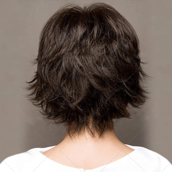 WIG-396 Ladies Fluffy Short Curved Head Set Chemical Fiber Wig(Black Brown+Gold Yellow)