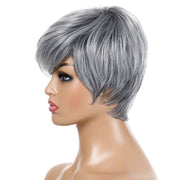 Wig-332 Silver Gray Ladies Short Straight Hair Wig High Temperature Silk Chemical Fiber Headgear
