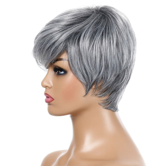 Wig-332 Silver Gray Ladies Short Straight Hair Wig High Temperature Silk Chemical Fiber Headgear
