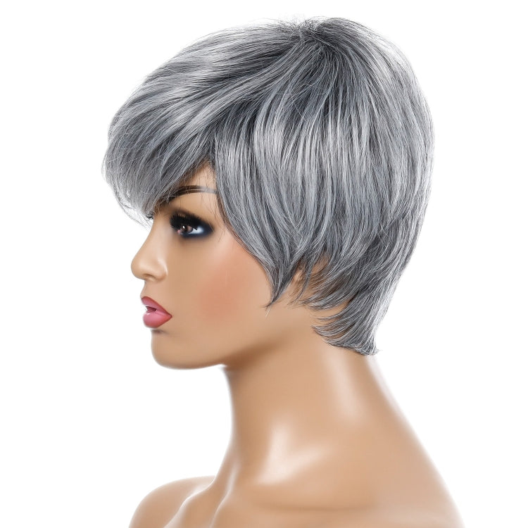 Wig-332 Silver Gray Ladies Short Straight Hair Wig High Temperature Silk Chemical Fiber Headgear