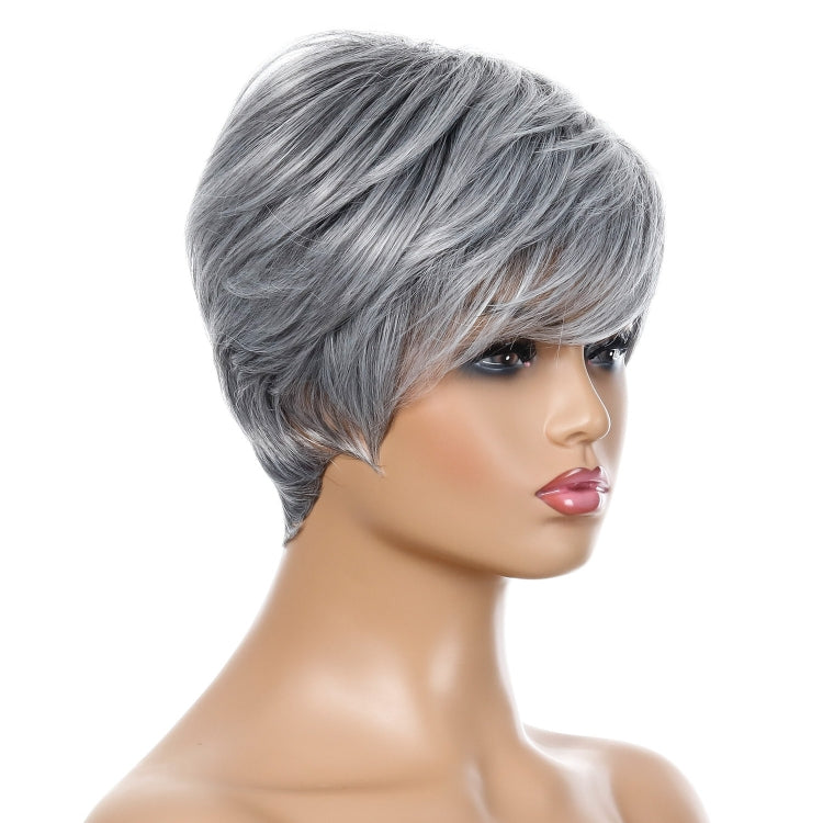 Wig-332 Silver Gray Ladies Short Straight Hair Wig High Temperature Silk Chemical Fiber Headgear